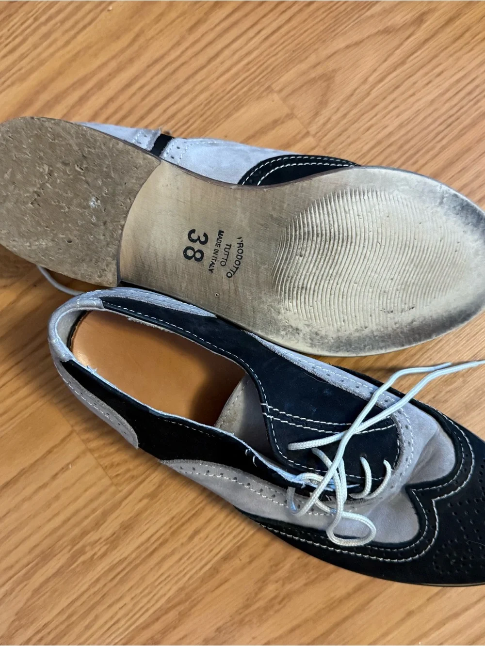 Two-Tone Black and Gray Wingtip Italian Oxfords - 38